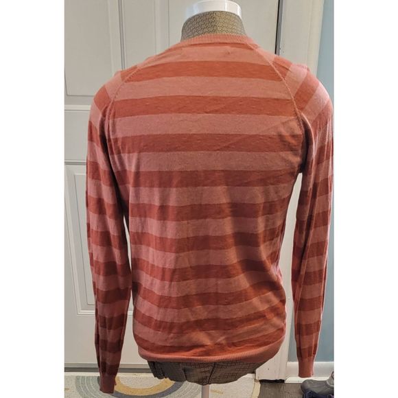 Perry Ellis Sweater Crew Neck Men's M Orange Striped Long-sleeved Super Soft Cot - Picture 4 of 10